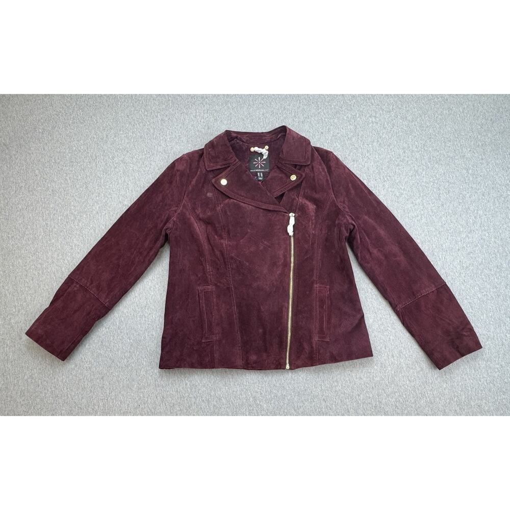 Isaac Mizrahi Jacket Womens‎ 12 Red Suede Leather Long Sleeve Motorcycle NWOT